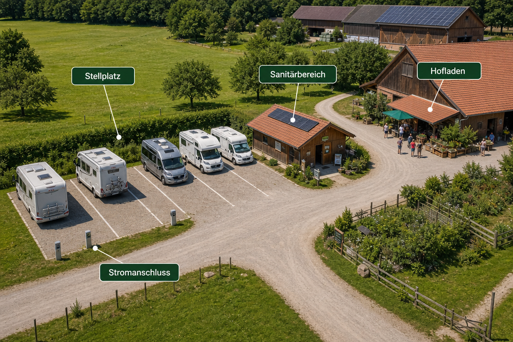 Welche Ausstattung sollte ein Wohnmobilstellplatz auf dem Bauernhof bieten?